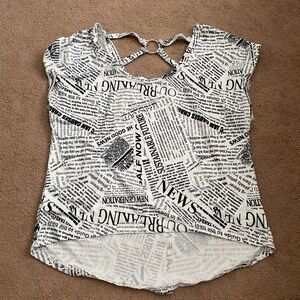 Black and White Newspaper Print Top